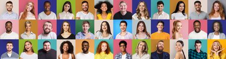 Mosaic of happy and successful people on brightの写真素材