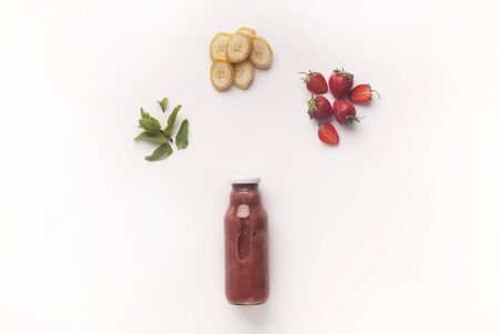 Detox cocktail with three components on white background, copy spaceの写真素材