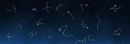Astrology and horoscope. Universe background with set of famous constellations, panorama