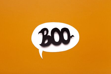 Creative Boo text inside speech bubble on Halloween background, copy spaceの写真素材