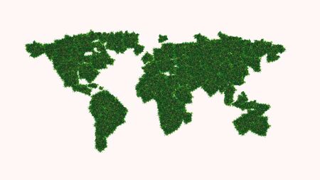 Earth day, ecological concept. Green grass all over world map on white background, panoramaの写真素材