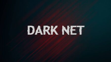 Banner with Dark Net inscription in distorted style over black background with red strokes, panoramaの写真素材