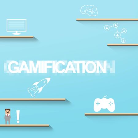 Gamification. New innovative learning and business strategy icons on blue background