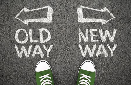New And Old Way Approach. Innovations and modernization versus traditions and stagnation.