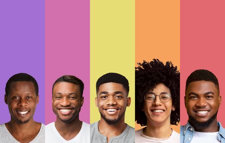 Collage of afro handsome young men over colorful backgrounds