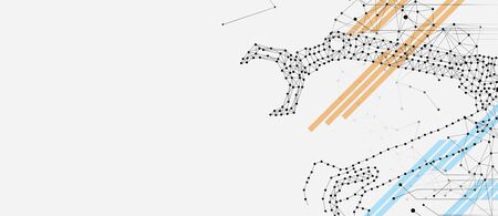 Production Machinery Concept. Abstract Technology Background With Hydraulic Arm Crane Drawing With Lines And Dotsの写真素材