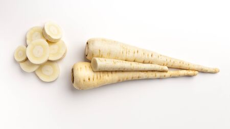 Root vegetable superfood. Radish on white background, free spaceの写真素材