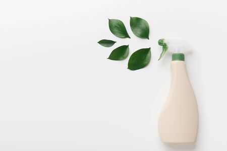 Natural mix for effective house cleaning in bottle on white background, eco washing for housekeeping, copy spaceの写真素材