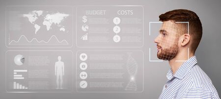 Biometric data collection concept. Face recognition of Caucasian male ...