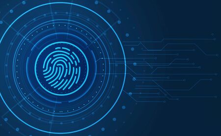 Cyber security concept. Biometric recognition system with fingermark lock, blank space for design....