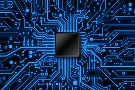 Overhead view of electronic microcircuit and microchip with blank space for your design. Illustrationの写真素材