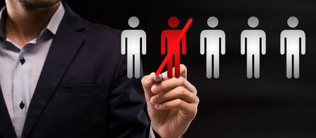 Boss in suit dismissed employee from team. Double exposure, panoramaの写真素材