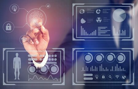 Digital Signature. Unrecognizable Businessman Touching Virtual Panel With Stylus For Data Access....