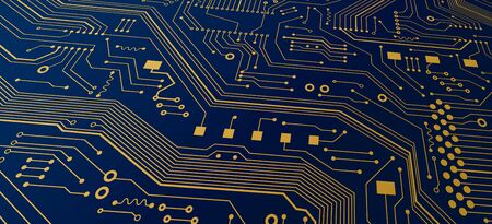 Modern nanotechnologies. Electronic circuit board close up. Illustration. Panorama