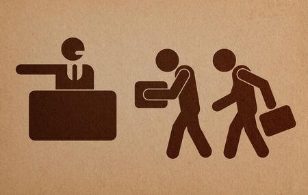 Coronavirus crisis. Boss fired bad worker from job, flat illustrationの写真素材