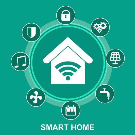 Smart home automation technology decorative icons set, green background, future technologyの写真素材