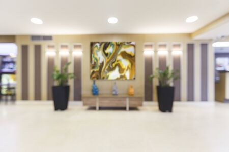 Focus on futuristic picture with blur in hotel hall, free spaceの写真素材