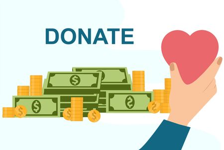 Donation and charity concept. Money and love donation, vector illustrationのイラスト素材