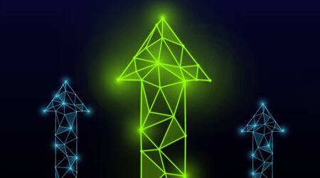 Business growth concept. Glowing polygonal arrows pointing upwards on dark background, illustration....