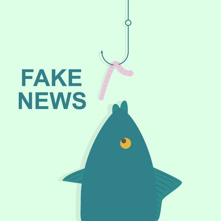 Fish gathering to worm symbolised fake news, green background, vector illustrationのイラスト素材
