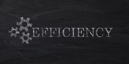 Chalk word EFFICIENCY and gears on blackboard, illustration. Panoramaの写真素材