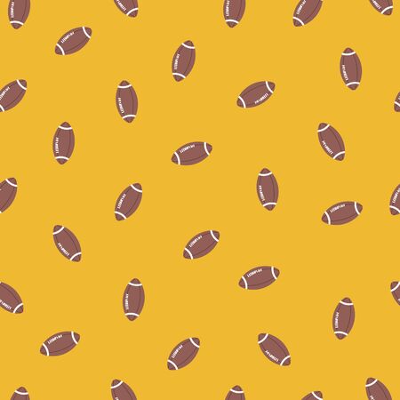 Vector seamless pattern with rugby balls on orange background. Team sport repeat texture. Colorful wallpaper or textile designのイラスト素材