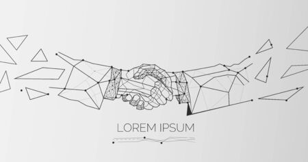 Geometric illustration of two businessmen handshake, business concept, panoramaのイラスト素材