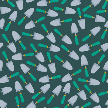 Gardening shovels on color background, vector seamless pattern. Agricultural tools repeat texture. Modern wrapping paper, fabric designのイラスト素材