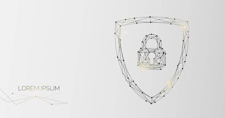 Protective shield with lock inside, illustrative creative image over grey background, copy space for textのイラスト素材