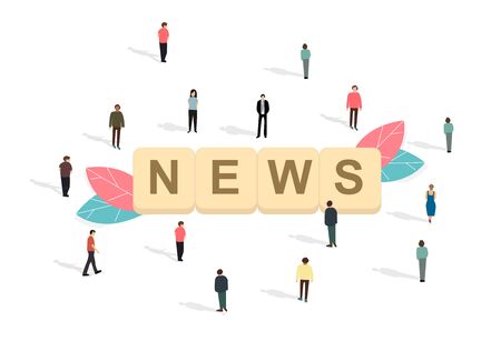 Crowd of people and word NEWS on white background, vector illustration in flat styleのイラスト素材