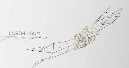 Illustration of two human hands holding each other tight, togetherness, teamwork, support concept, empty space for textのイラスト素材