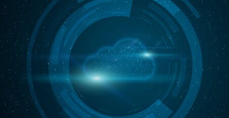 Modern data storage technology. Abstract illustration of cloud icon rendering made of stars over dark sky background, panoramaの写真素材