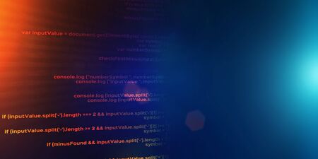 Lines of computer code on color gradient background, copy space. Creative illustration. Panorama