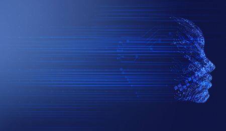 Cyber Mind. Abstract Futuristic Background With Human Profile Silhouette Fading Into Electronic...