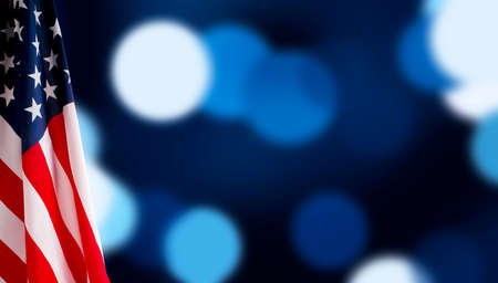 American flag for Memorial Day, 4th of July or Labour Day, blue background, panorama, copy space