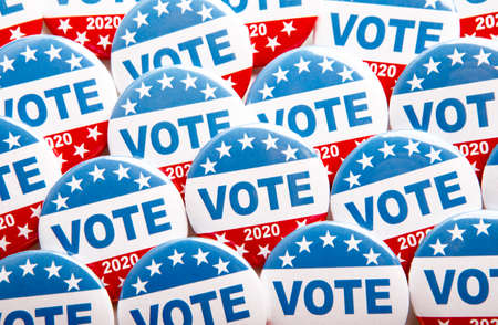USA Elections 2020, 3 November. Presidential election buttons with US flag and text, political...