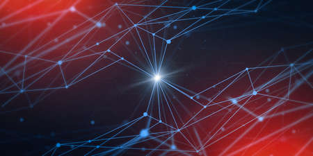 Global Network And Blockchain Concept. Futuristic Background With Neural Connections, Smart Contact Process, Creative Design, Panoramaの写真素材