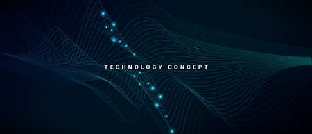 Abstract background for technology concept with geometric wave lines over dark backgroundの写真素材