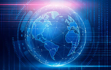 Global Network Connection. Creative Illustration Of Digital World Globe Over Abstract Binary Code...