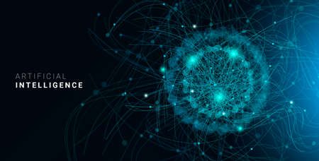 Deep Learning. Artificial Intelligence Futuristic Background With Neural Lines And Dots Connected In...