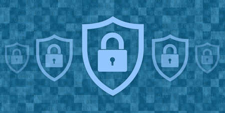 Antivirus And Cybersecurity Concept. Collage illustration of closed padlocks with keyhole icon in...