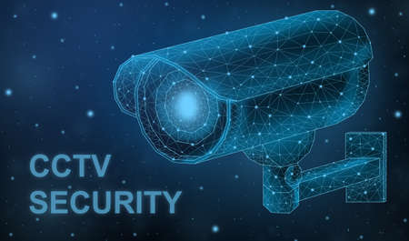 Protect Your Property Concept. Creative illustration of low polygon CCTV security video camera...