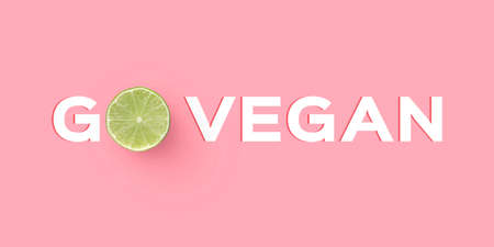Motivational Inscription Go Vegan With Half Cut Lime And White Lettering Over Pink Background,...