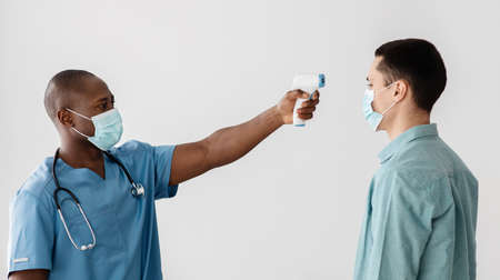 Health care, immunization and vaccinations population in clinic a, visitor must go through check