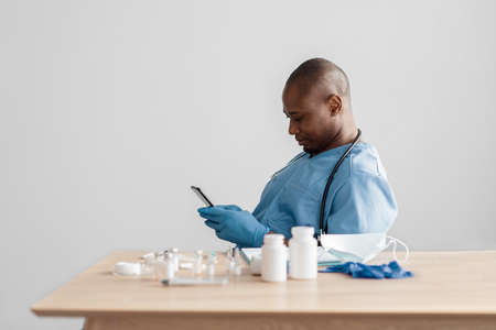 Doctors work during virus, app for remote online consultation with medical professionalの写真素材