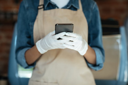 Social distancing, new reality and order delivery from cafeの写真素材