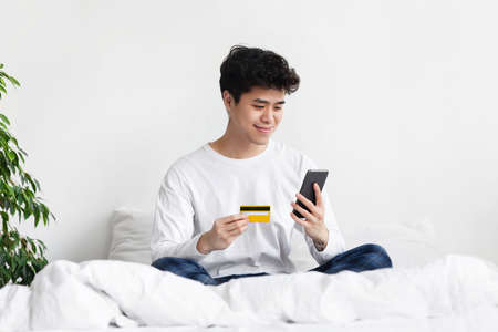 Seasonal sale, great offer for shopping in online store at self-isolationの写真素材