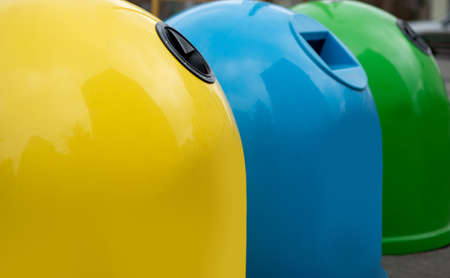 Waste Sorting. Closeup Of Colorful Garbage Containers For Different Sort Of Materialsの写真素材