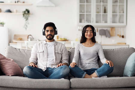 Meditation, free time, calm and covid-19 lockdownの写真素材