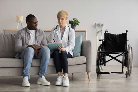 Consultation with therapist at home, health care for disabled personの写真素材